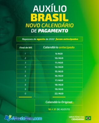 calendario de pagamento do auxilio brasil em agosto de 2022