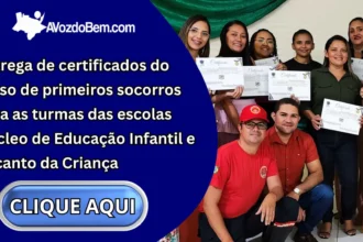 Entrega de certificados do curso de primeiros socorros para as turmas das escolas Núcleo de Educação Infantil e Recanto da Criança